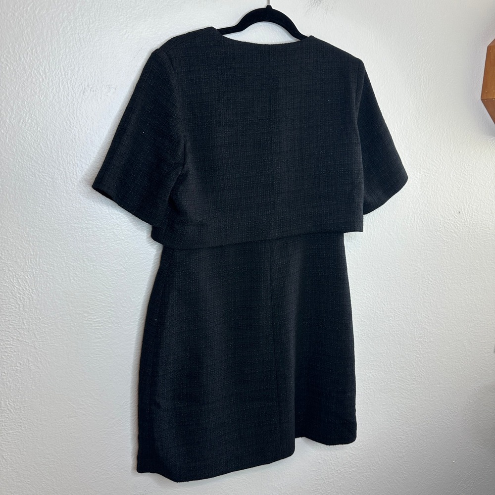 Sandro Manhattan Black Tweed Mini Dress SFPRO03142 Noir Sz 42 NEW - Picture 8 of 10